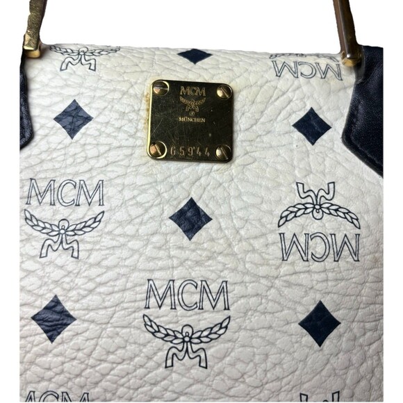 MCM Vintage Navy & White
Visetos Boston Leather Handbag w/Gold MCM Logo - Picture 6 of 16